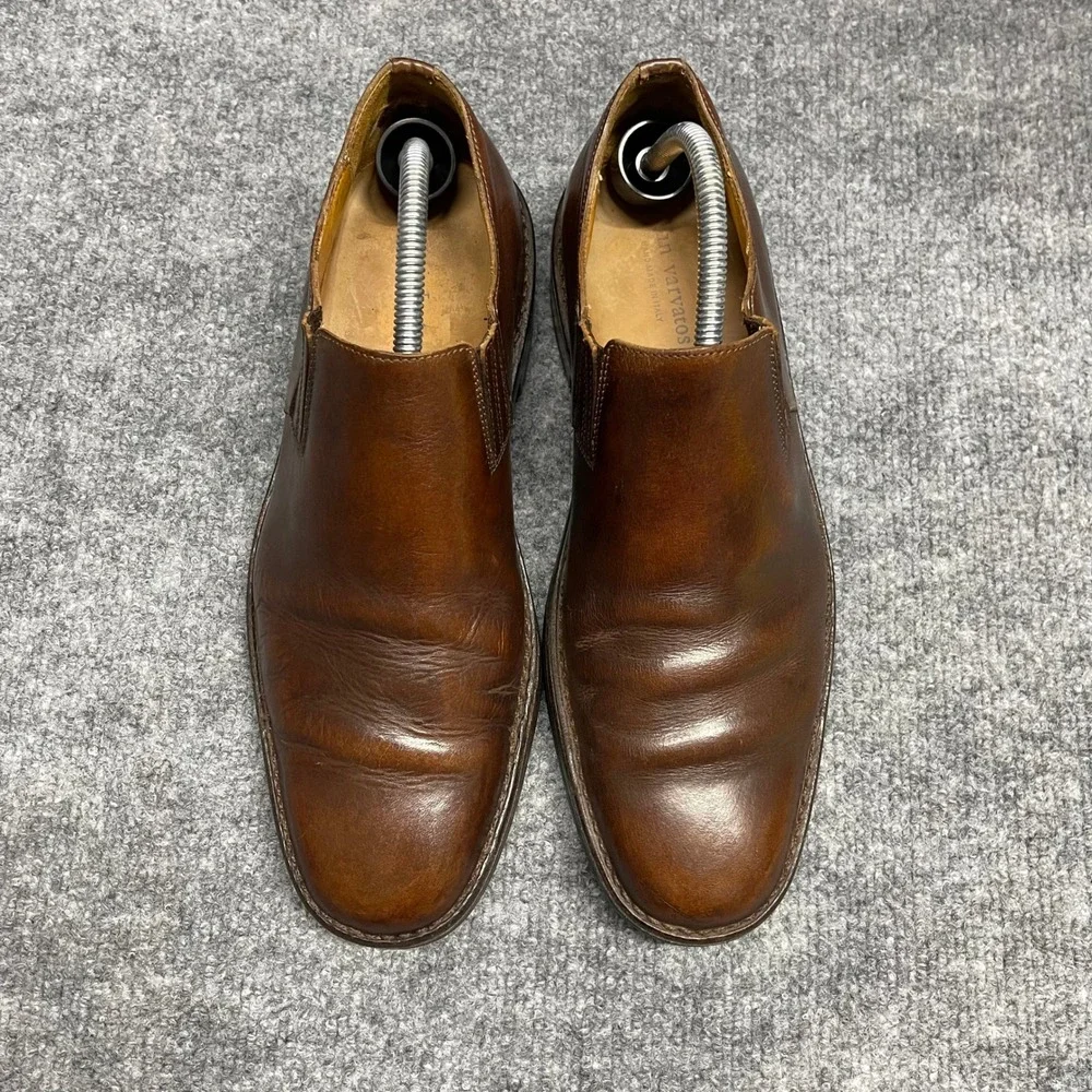 John Varvatos Shoes Mens Size 9 Brown Leather Slip On Loafers Hand Made in Italy
